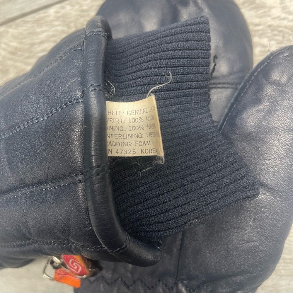 Vintage Kombi Blue Leather Mittens Diamond Pattern Women's Medium - Picture 7 of 8